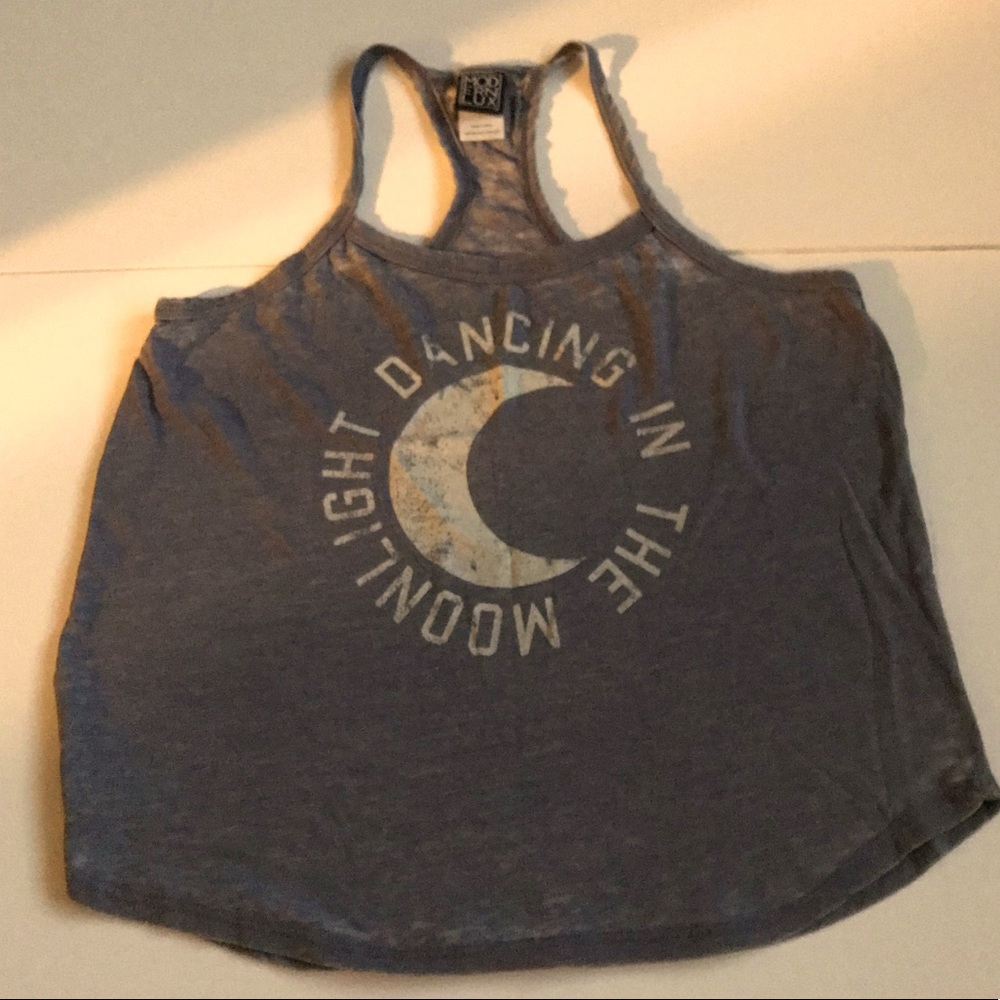 Heather blue tank top graphic print size large